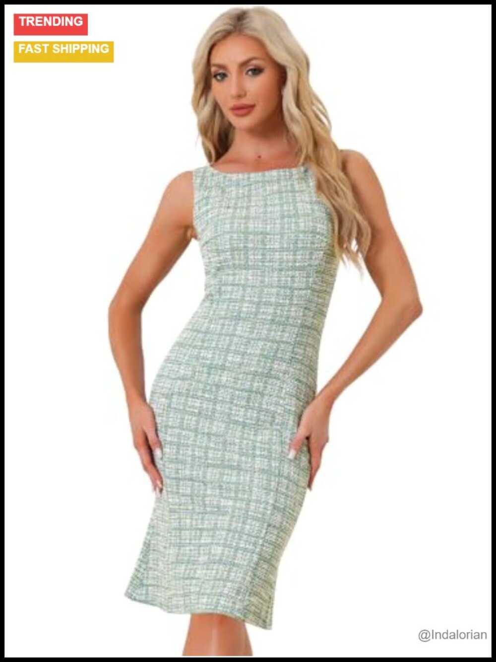 Tweed Sleeveless Bodycon Dress Boat Neck Sheath